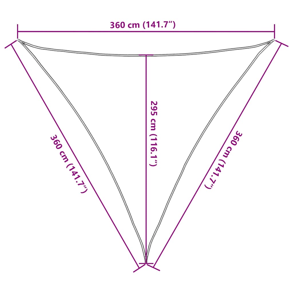 solsejl 3,6x3,6x3,6 m 160 g/m² trekantet HDPE sandfarvet