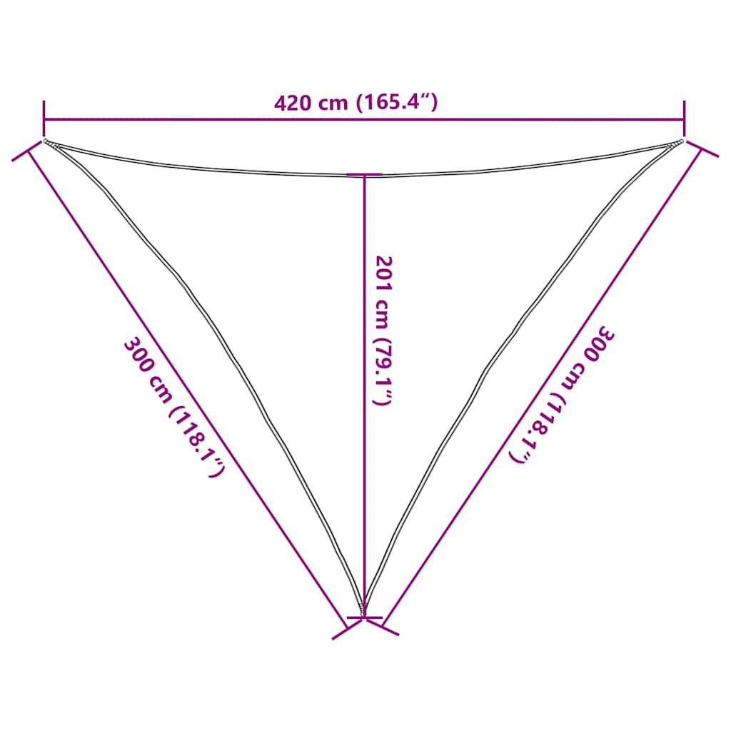solsejl 3x3x4,2 m 160 g/m² trekantet HDPE sandfarvet