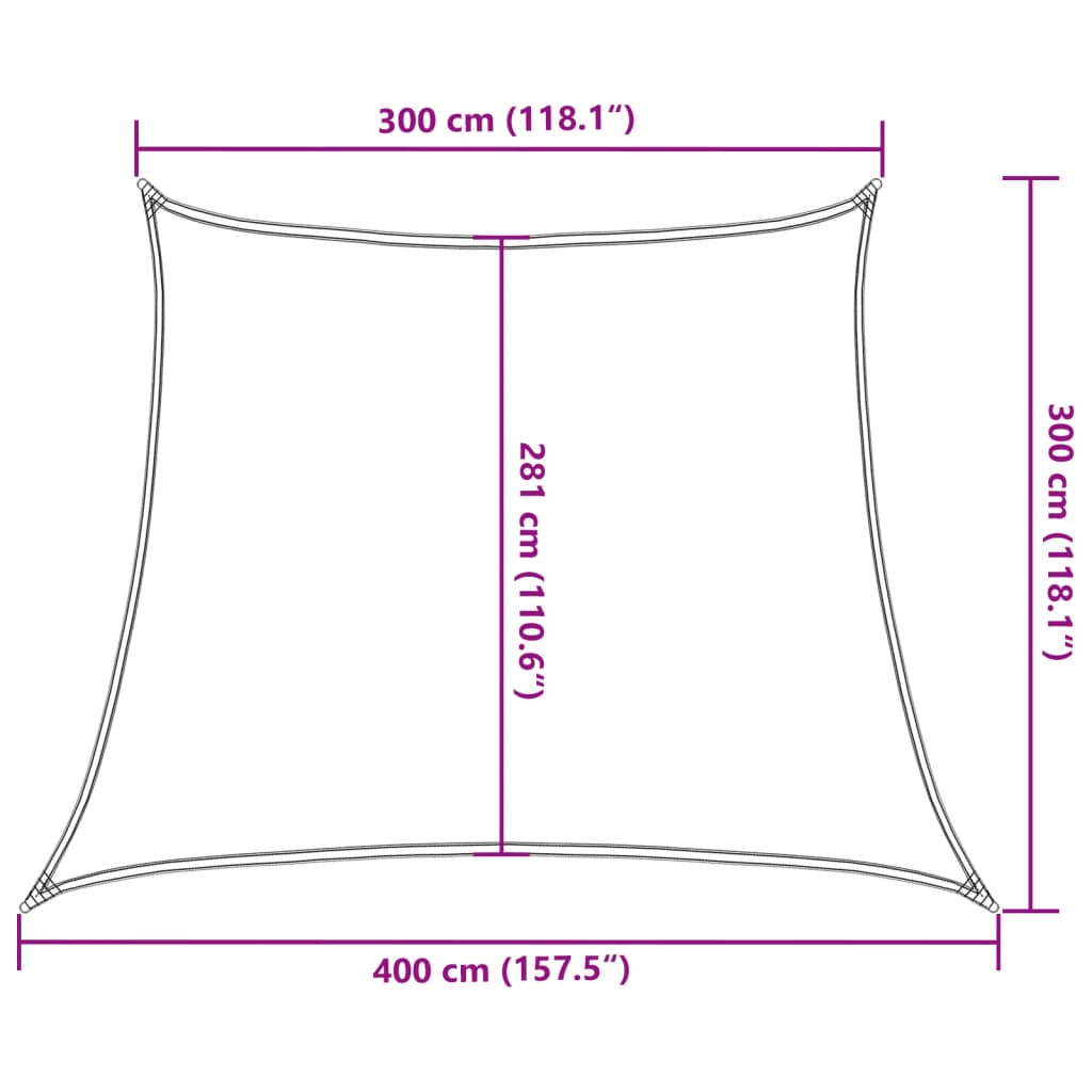 solsejl 3/4x3 m 160 g/m² trapezformet HDPE lysegrå