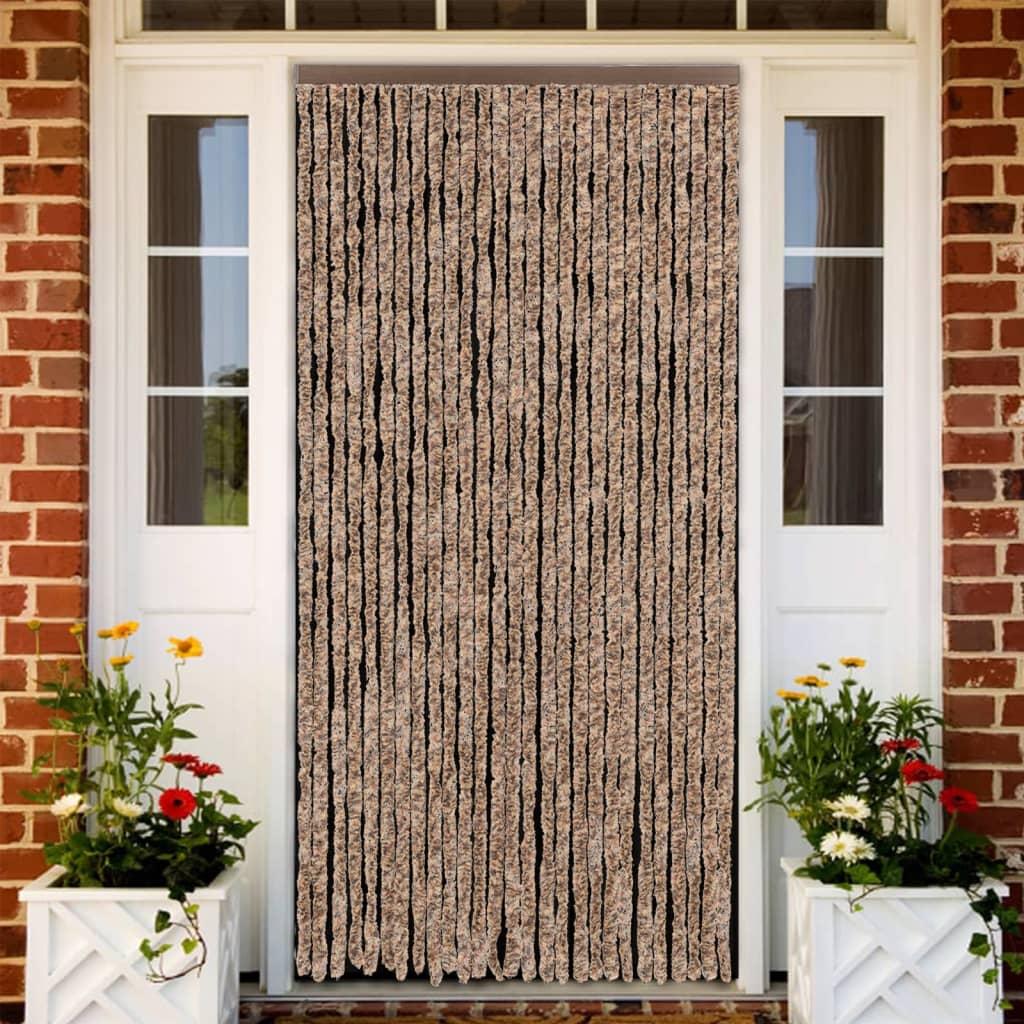 flueforhæng 118x220 cm chenille beige og mørkebrun