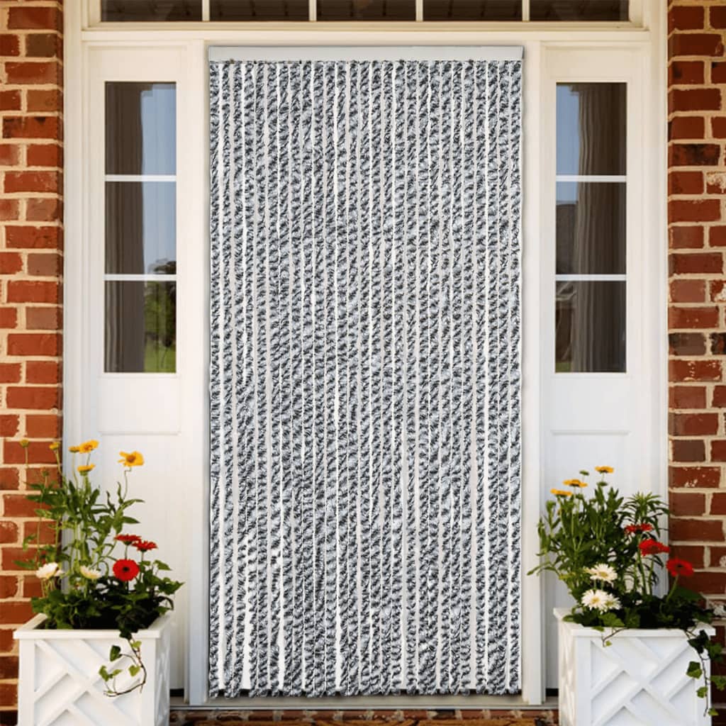 flueforhæng 1118x220 cm chenille grå og sort-hvid