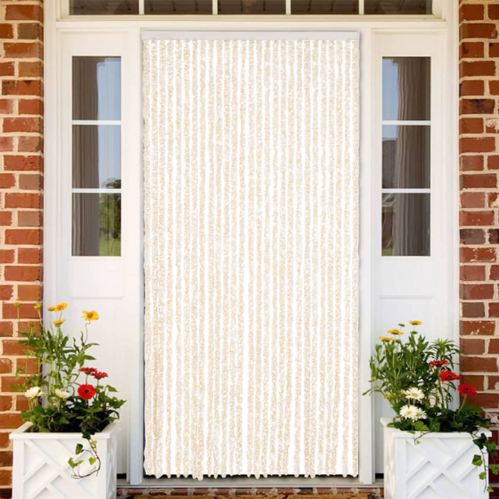flueforhæng 118x220 cm chenille beige og hvid