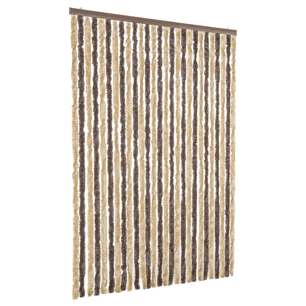 flueforhæng 118x220 cm chenille mørkebrun og beige