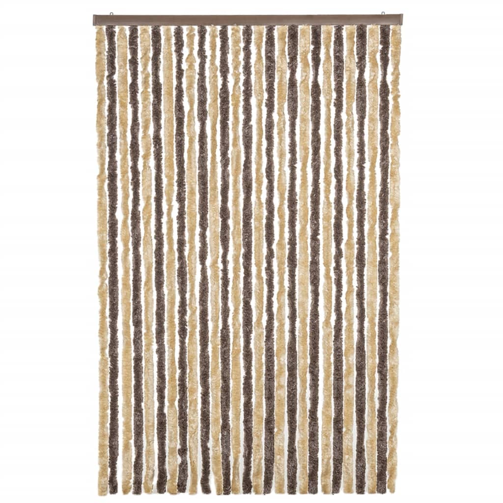 flueforhæng 118x220 cm chenille mørkebrun og beige