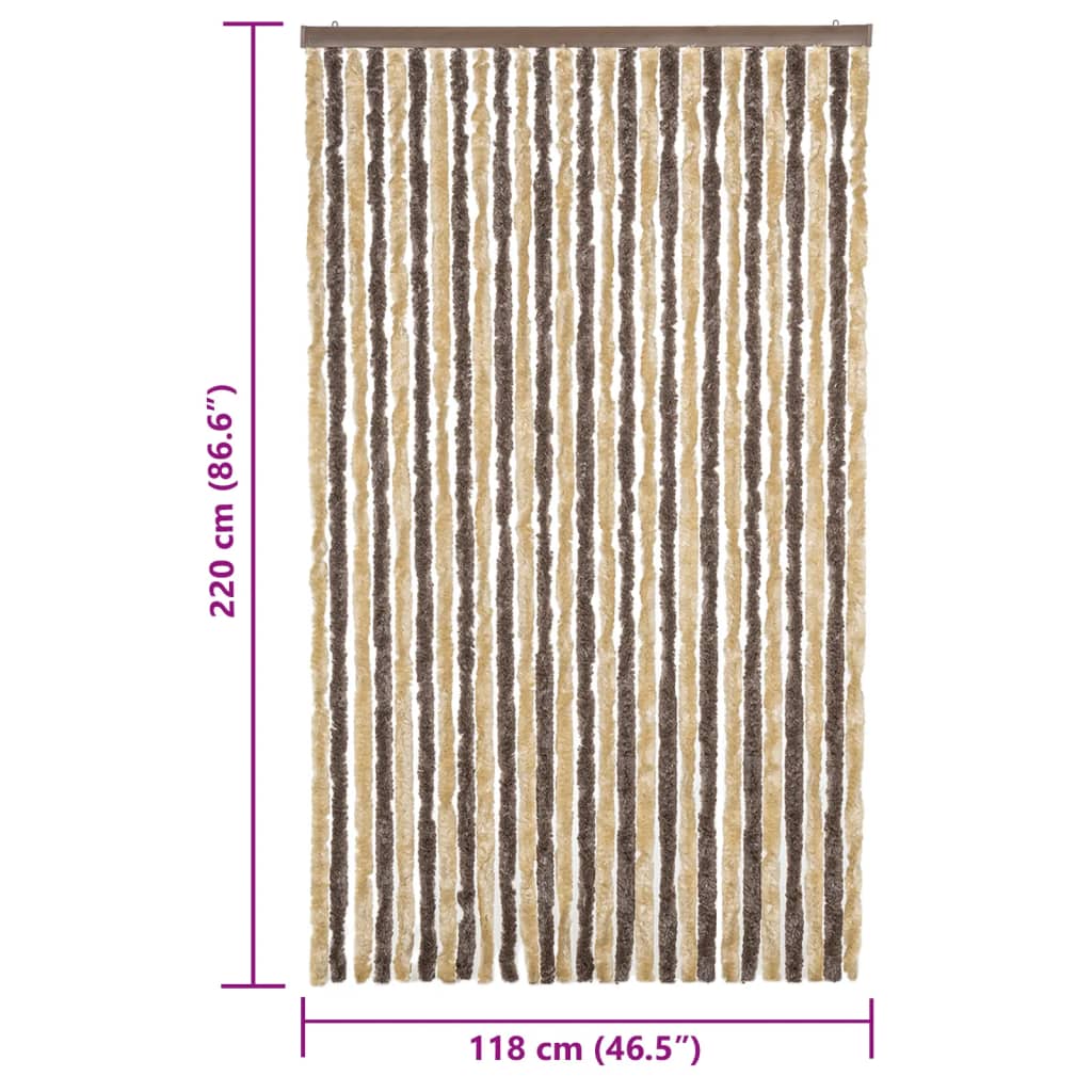 flueforhæng 118x220 cm chenille mørkebrun og beige