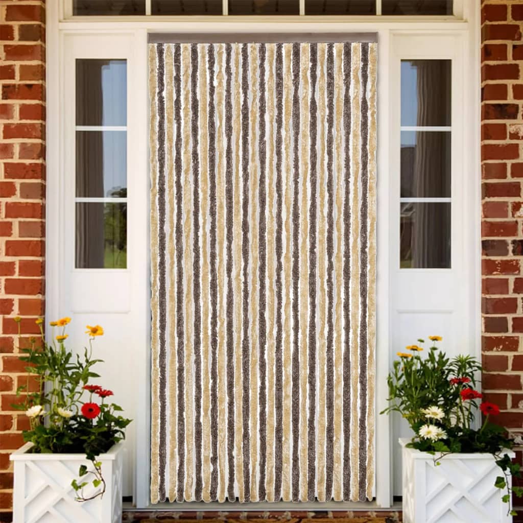 flueforhæng 118x220 cm chenille mørkebrun og beige