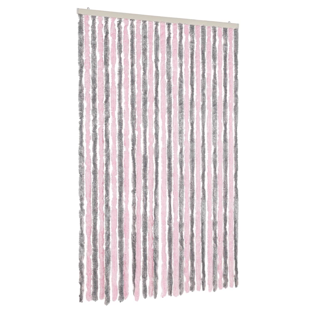 flueforhæng 118x220 cm chenille sølvgrå og lyserød
