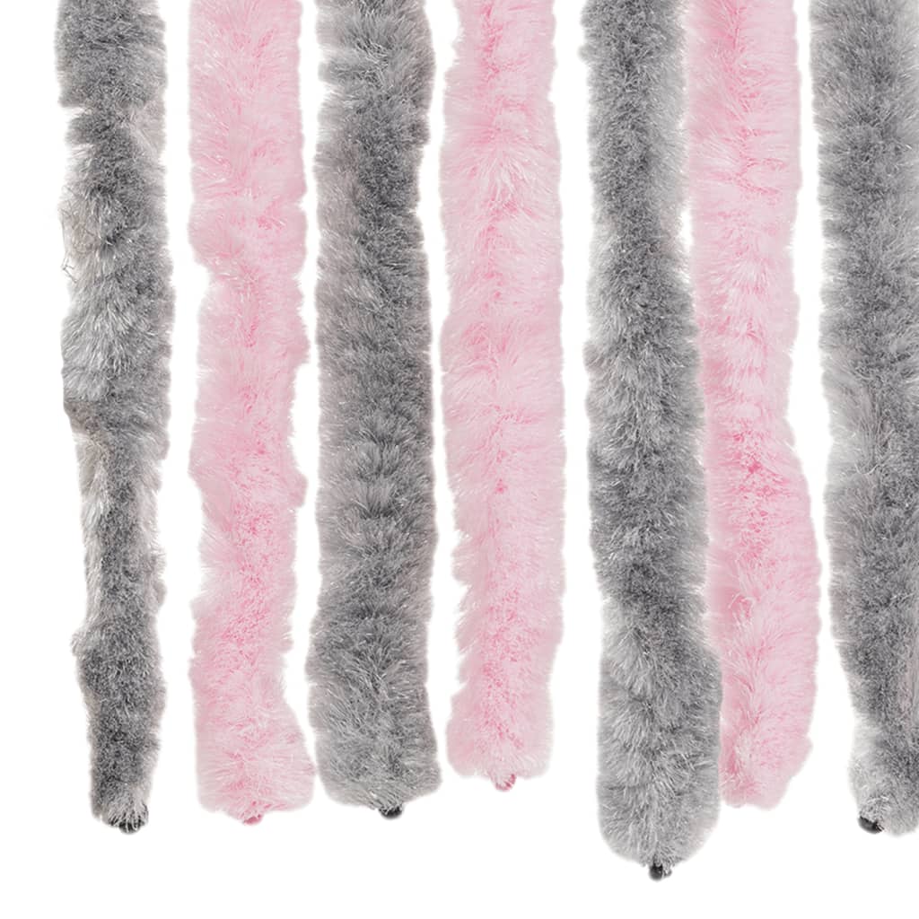 flueforhæng 118x220 cm chenille sølvgrå og lyserød