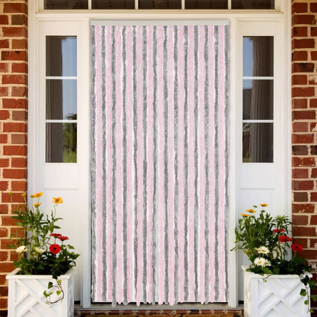 flueforhæng 118x220 cm chenille sølvgrå og lyserød
