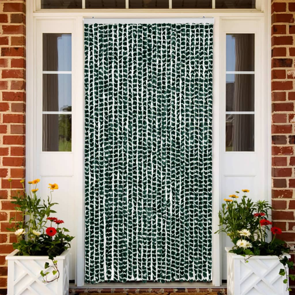 flueforhæng 118x220 cm chenille grøn og hvid