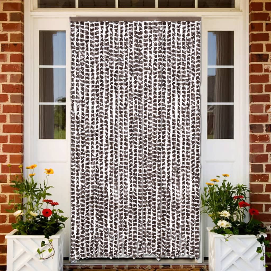 flueforhæng 118x220 cm chenille brun og hvid