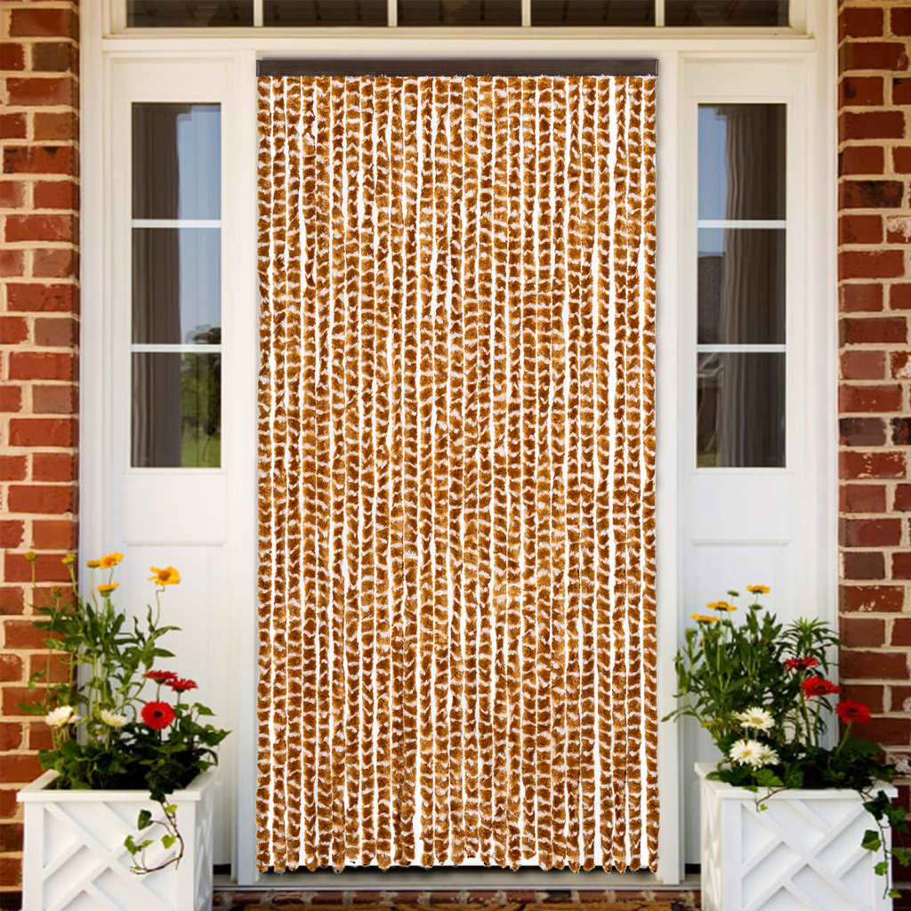 flueforhæng 118x220 cm chenille okkergul og hvid