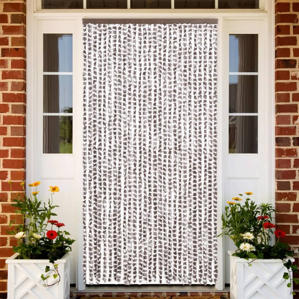 flueforhæng 118x220 cm chenille gråbrun og hvid