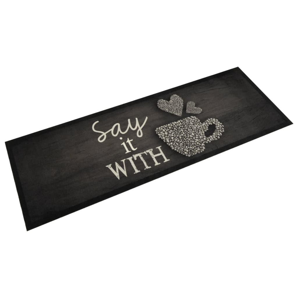 køkkentæppe 60x180 cm kaffekop-design vaskbart velour sort