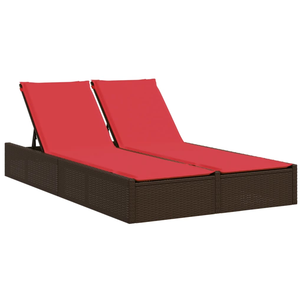 dobbelt liggestol med hynder brun polyrattan
