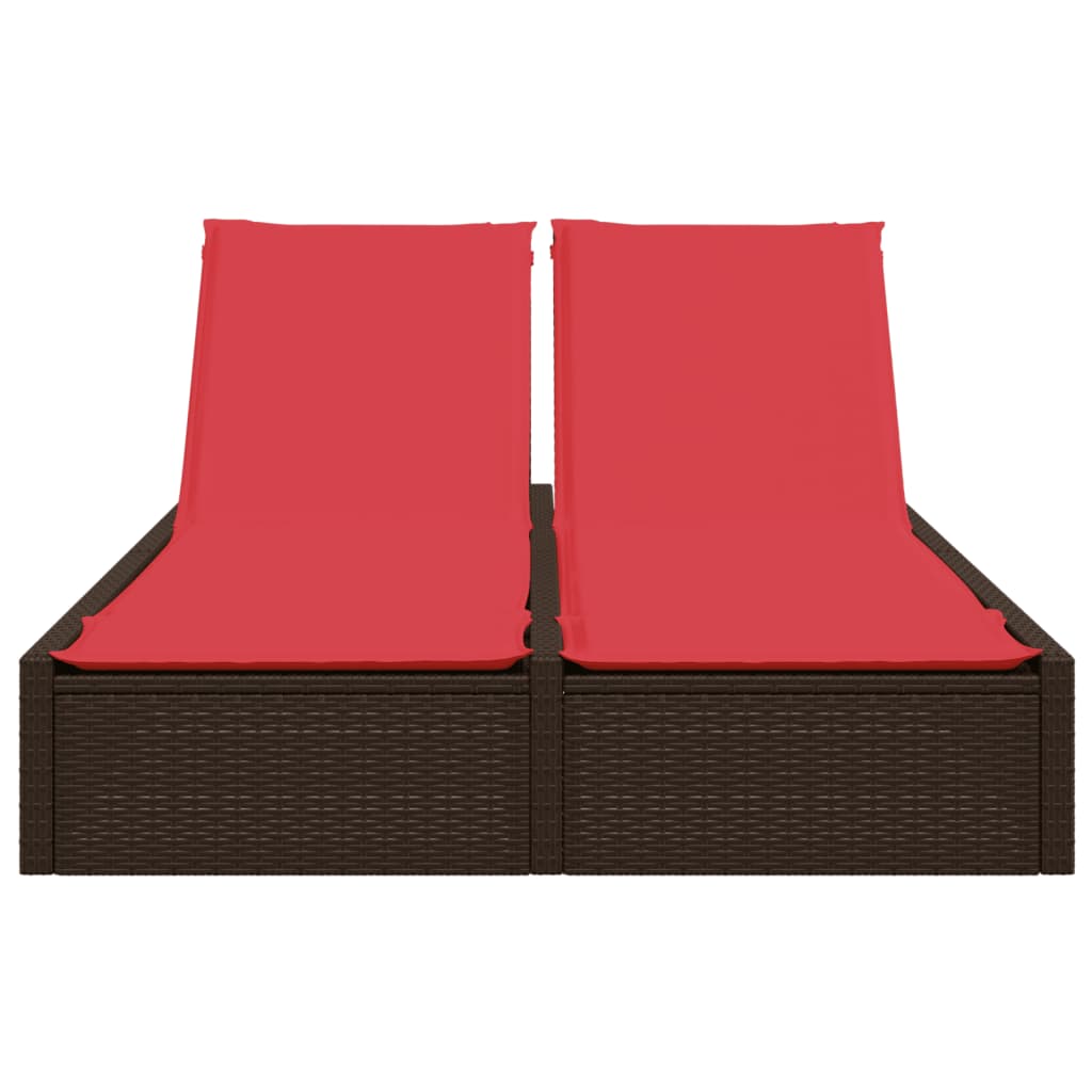 dobbelt liggestol med hynder brun polyrattan