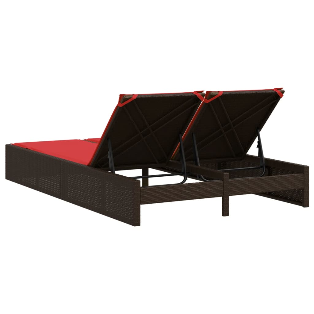 dobbelt liggestol med hynder brun polyrattan