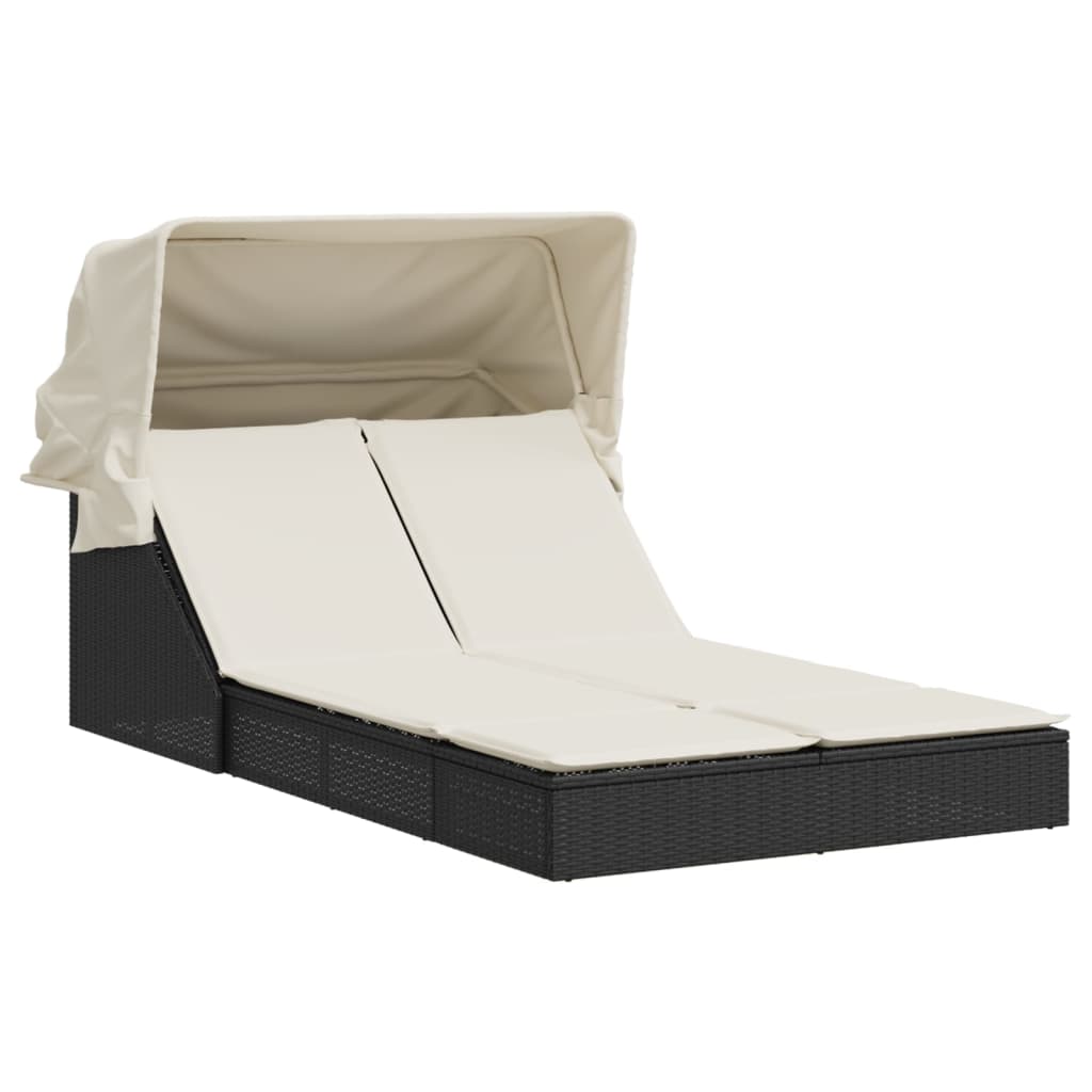 solseng med baldakin og hynder polyrattan sort