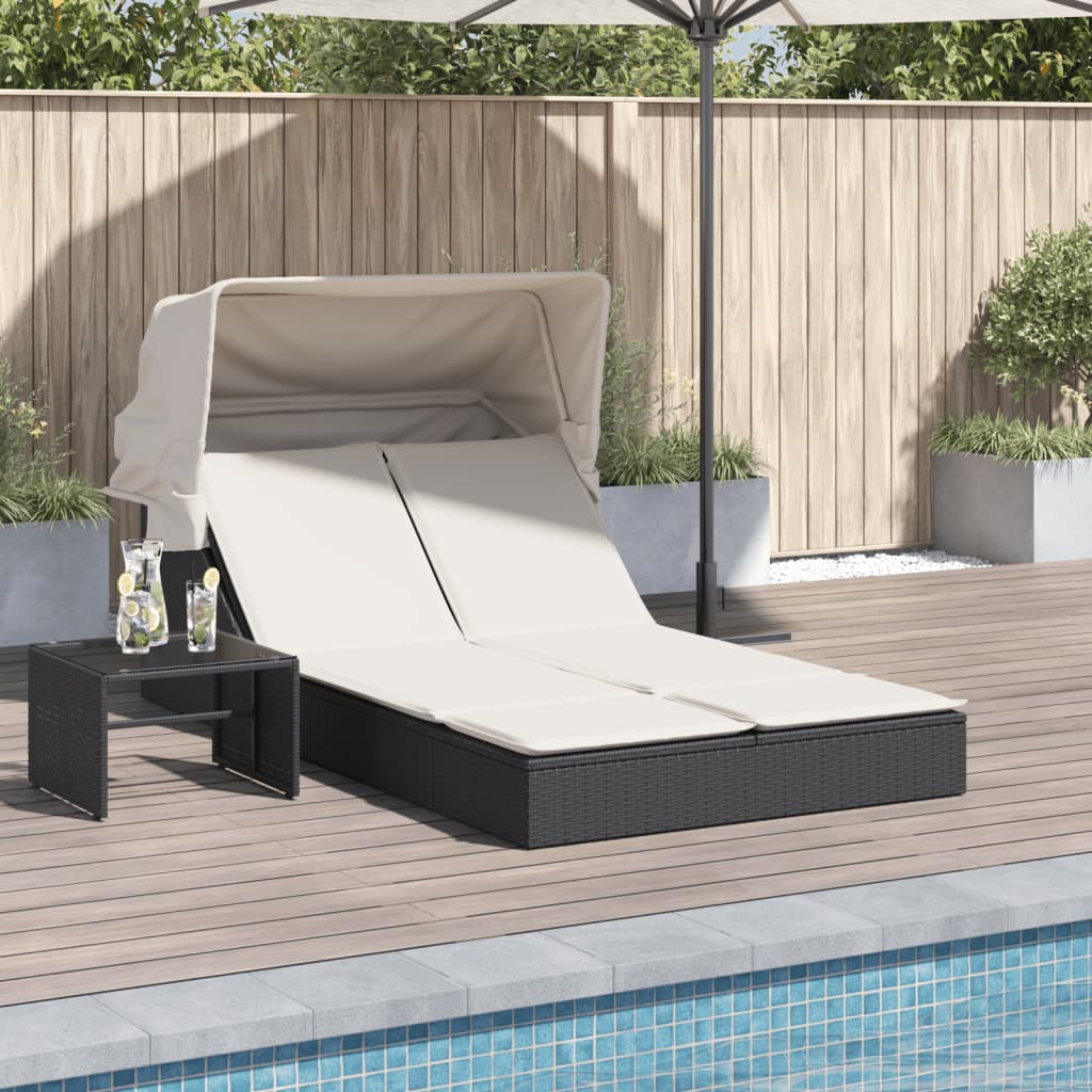 solseng med baldakin og hynder polyrattan sort