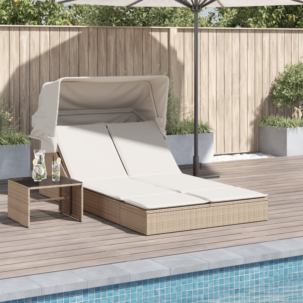solseng med baldakin og hynder polyrattan beige