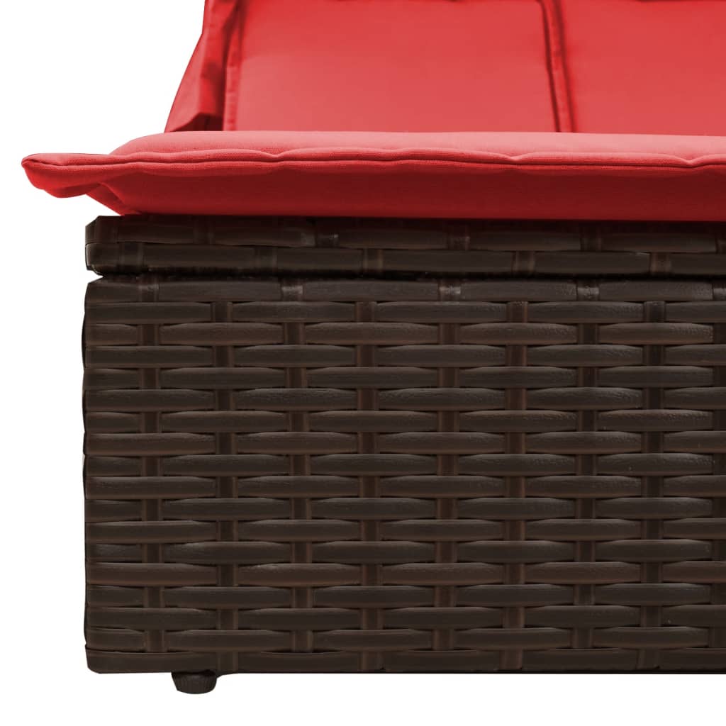 dobbelt liggestol med baldakin og hynder brun polyrattan