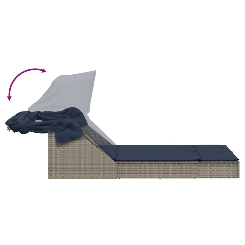 dobbelt liggestol med baldakin og hynder grå polyrattan