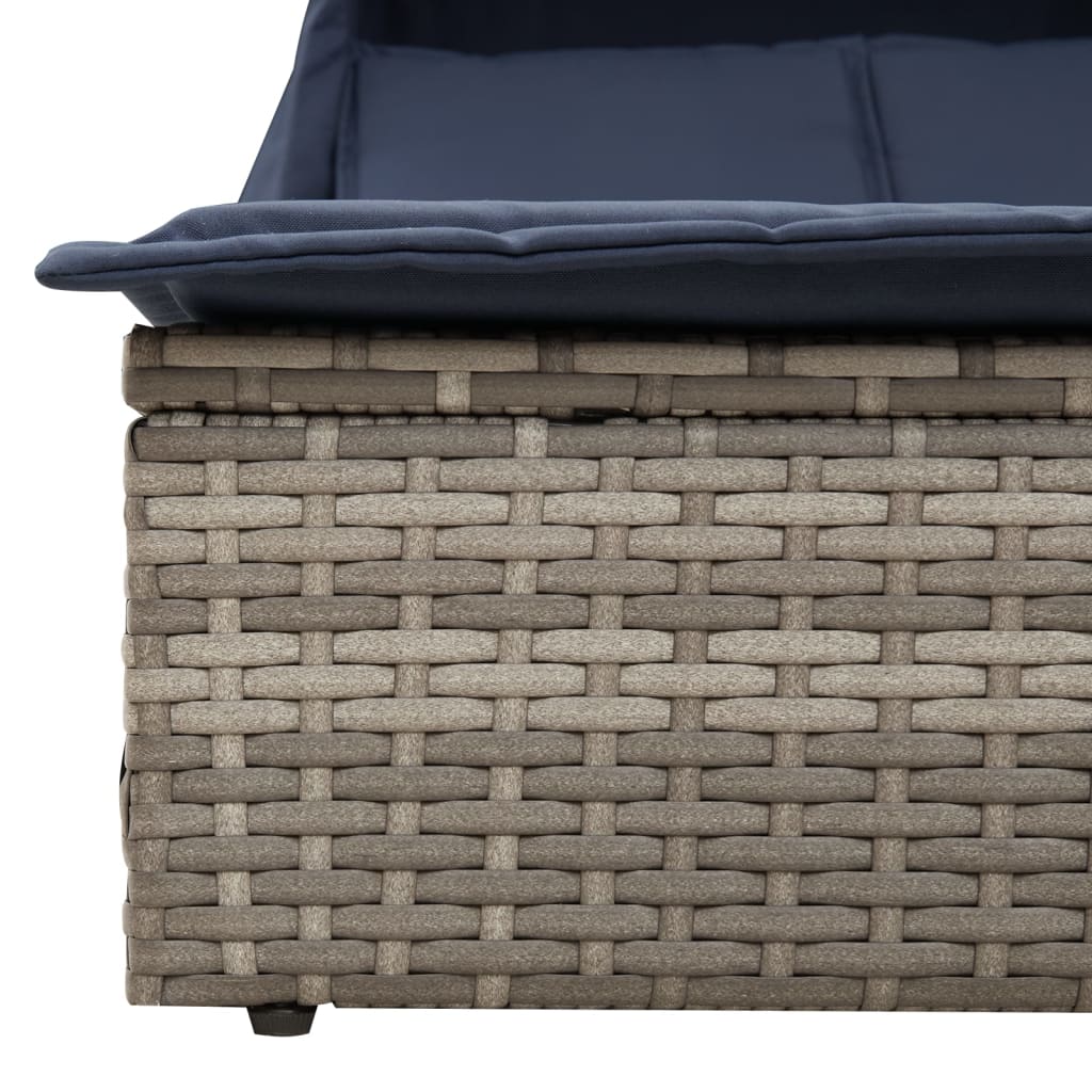 dobbelt liggestol med baldakin og hynder grå polyrattan