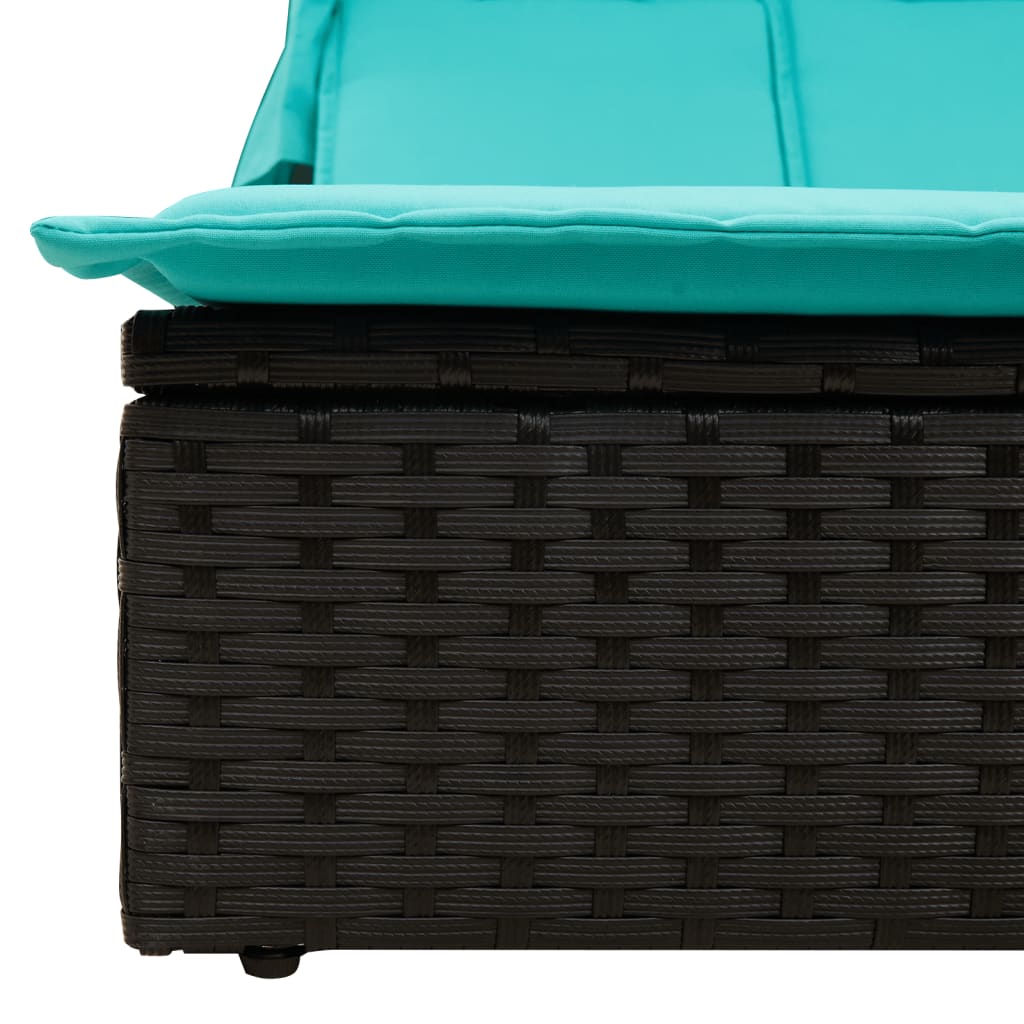 dobbelt liggestol med baldakin og hynder sort polyrattan