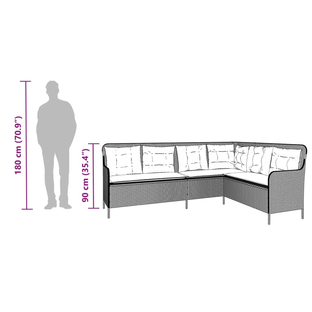 havesofa med hynder L-formet polyrattan beige