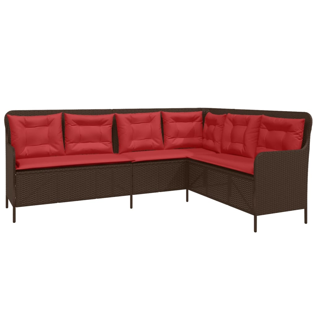 havesofa med hynder L-formet brun polyrattan
