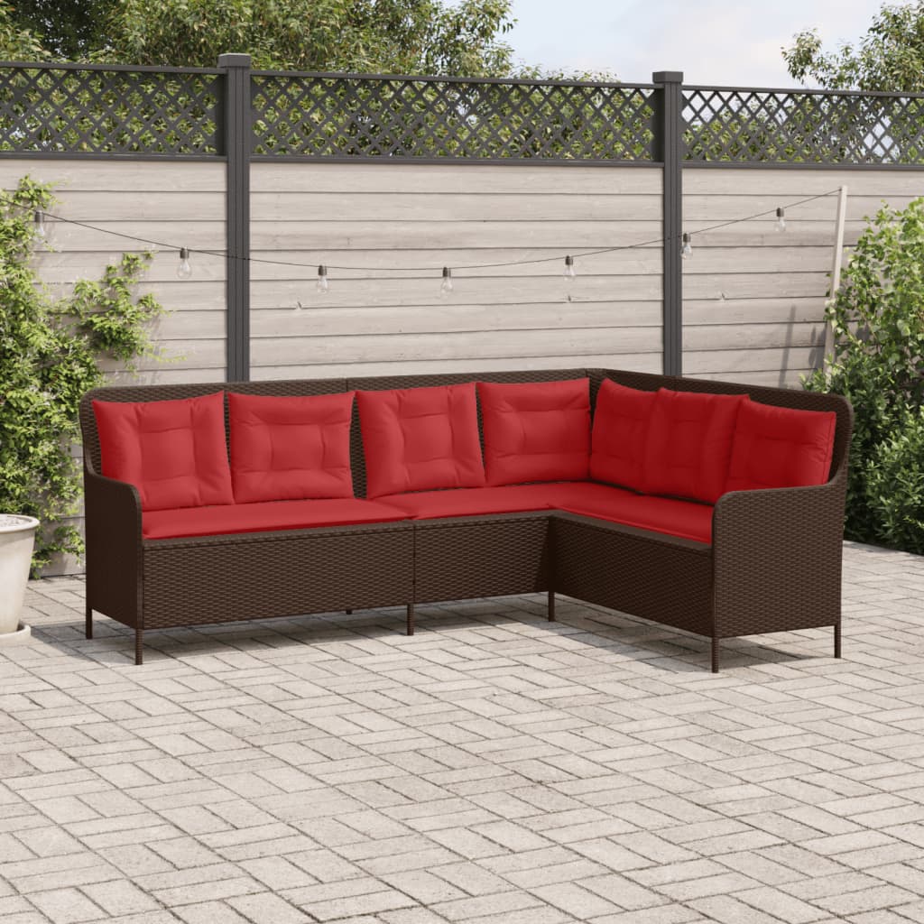havesofa med hynder L-formet brun polyrattan