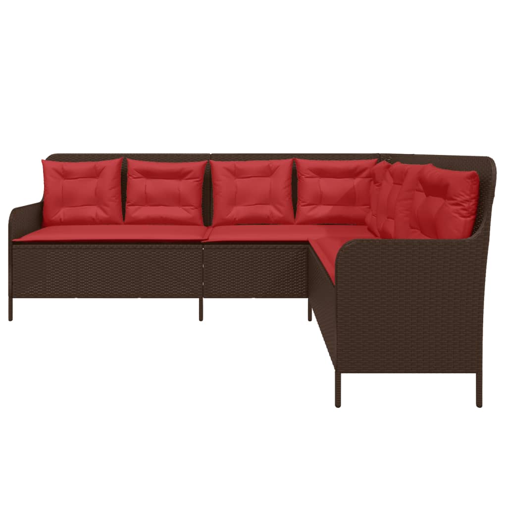 havesofa med hynder L-formet brun polyrattan