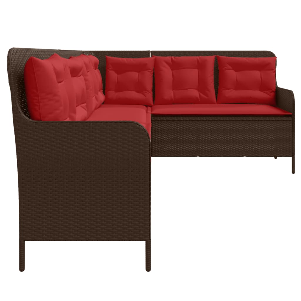 havesofa med hynder L-formet brun polyrattan