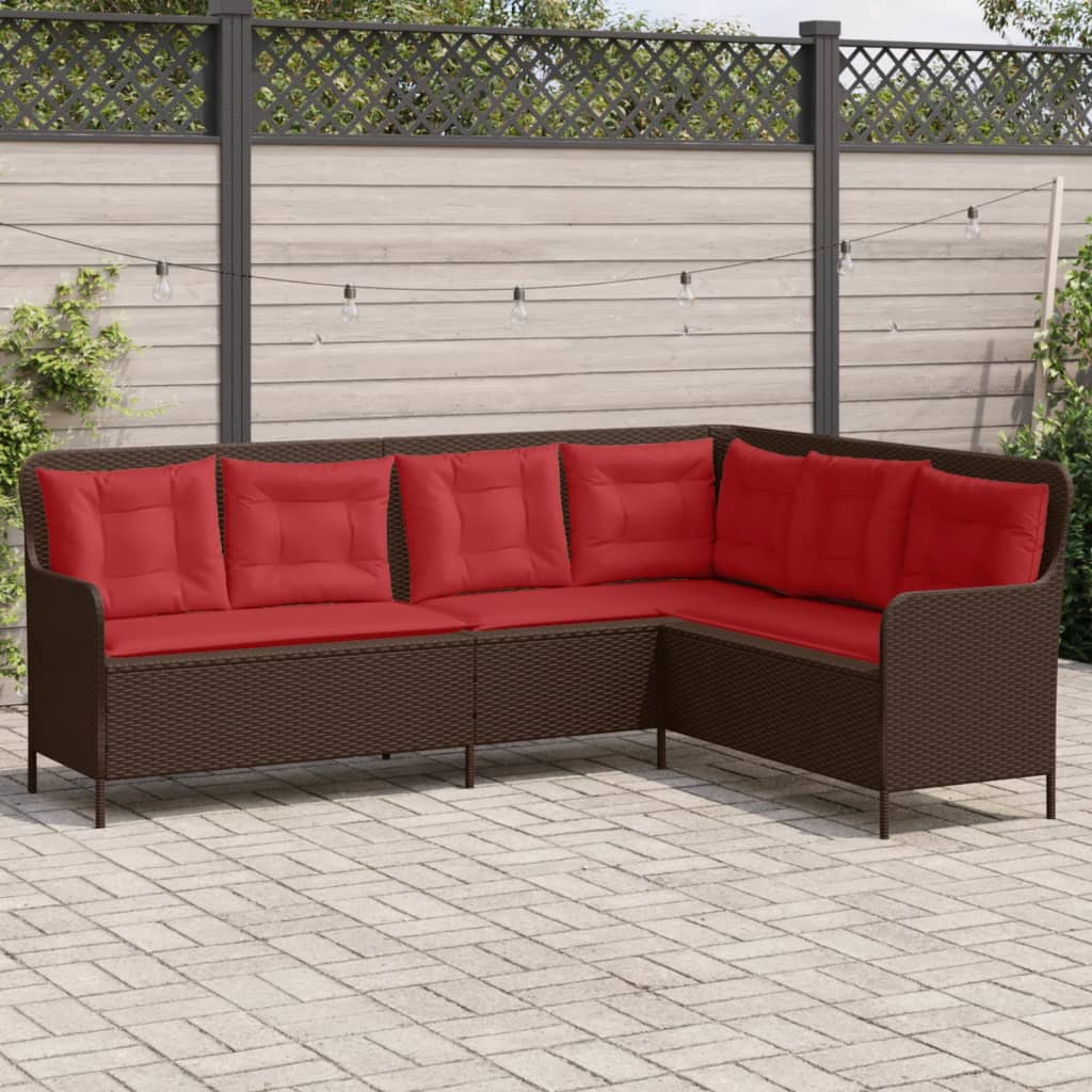 havesofa med hynder L-formet brun polyrattan