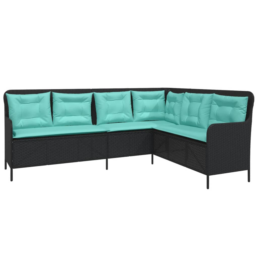 havesofa med hynder L-formet sort polyrattan