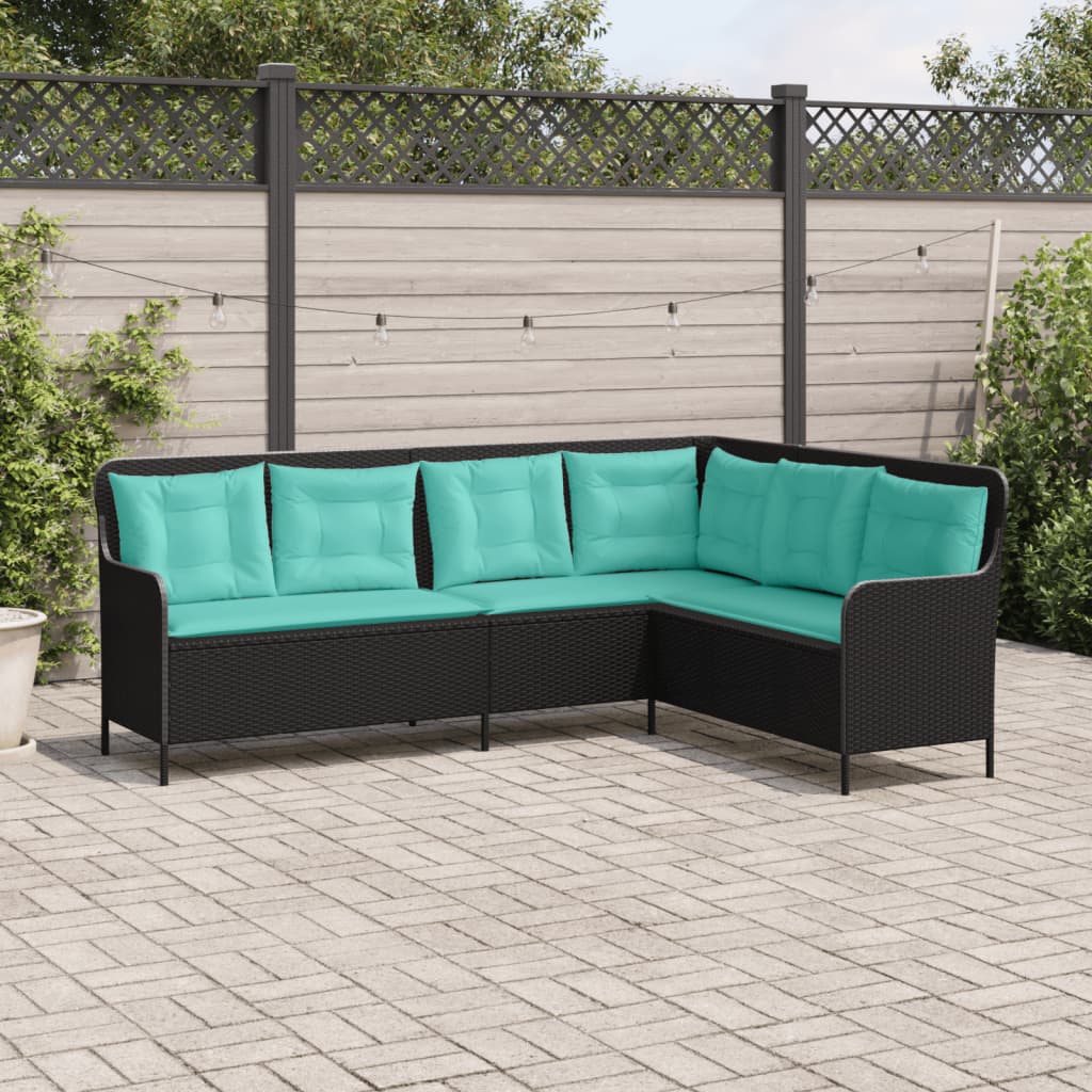 havesofa med hynder L-formet sort polyrattan