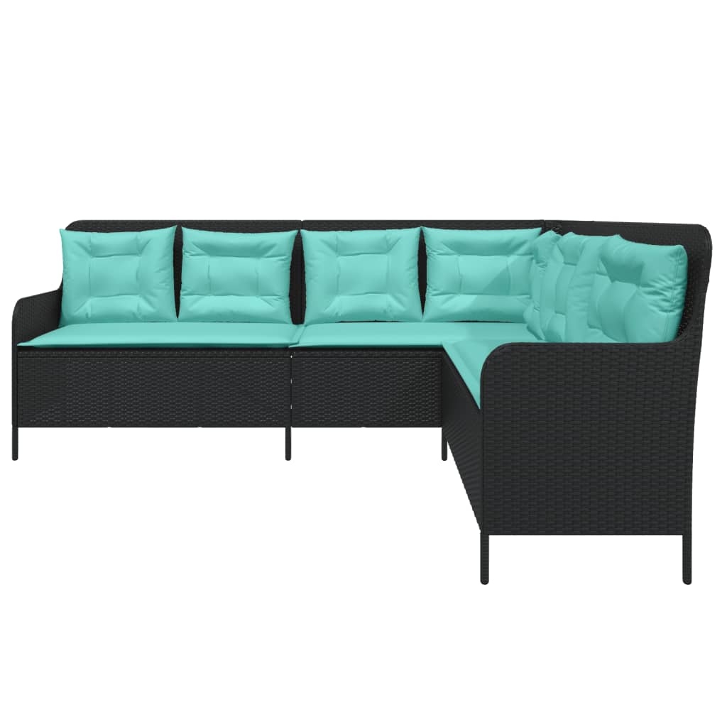 havesofa med hynder L-formet sort polyrattan