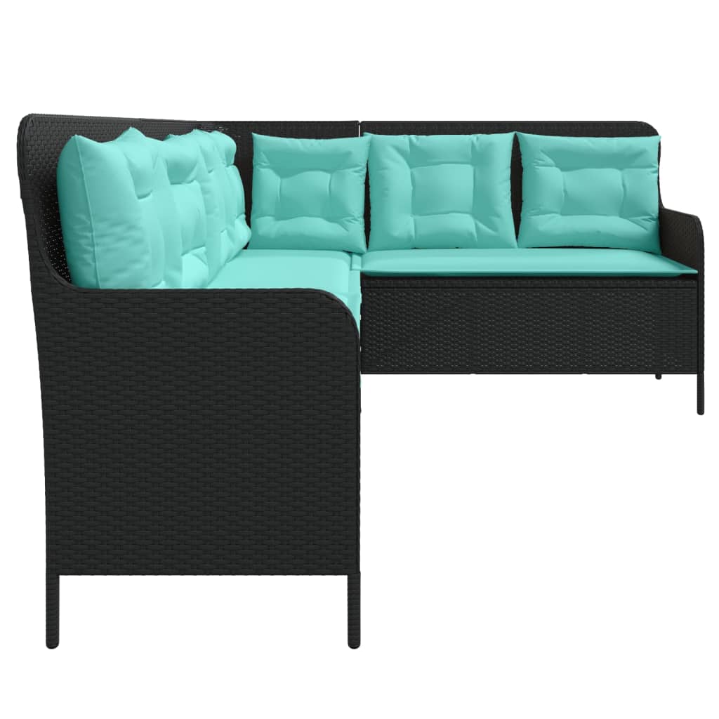 havesofa med hynder L-formet sort polyrattan