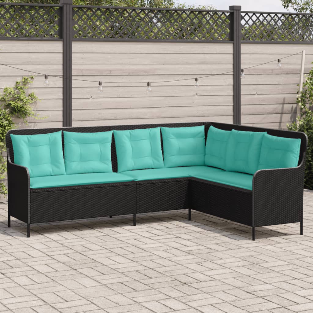 havesofa med hynder L-formet sort polyrattan