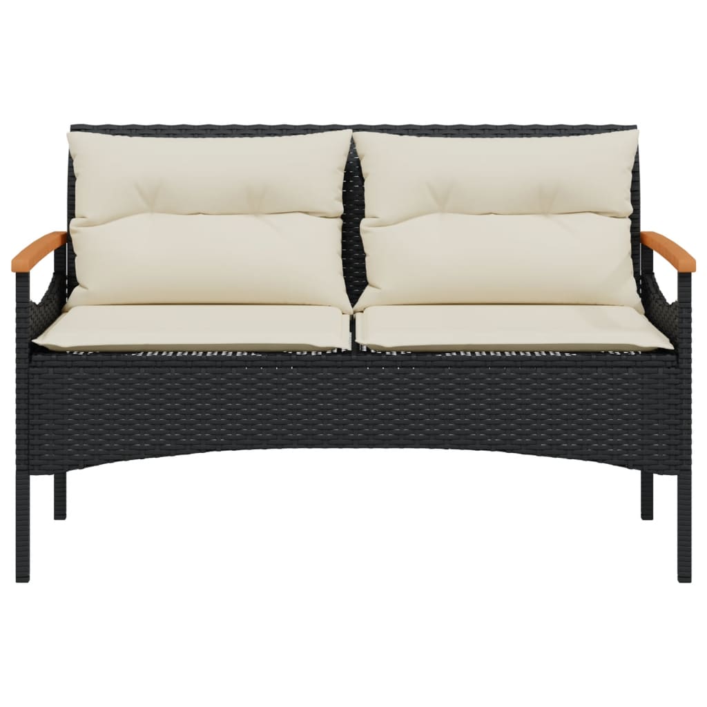 havebænk med hynder 116x62,5x74 cm polyrattan sort
