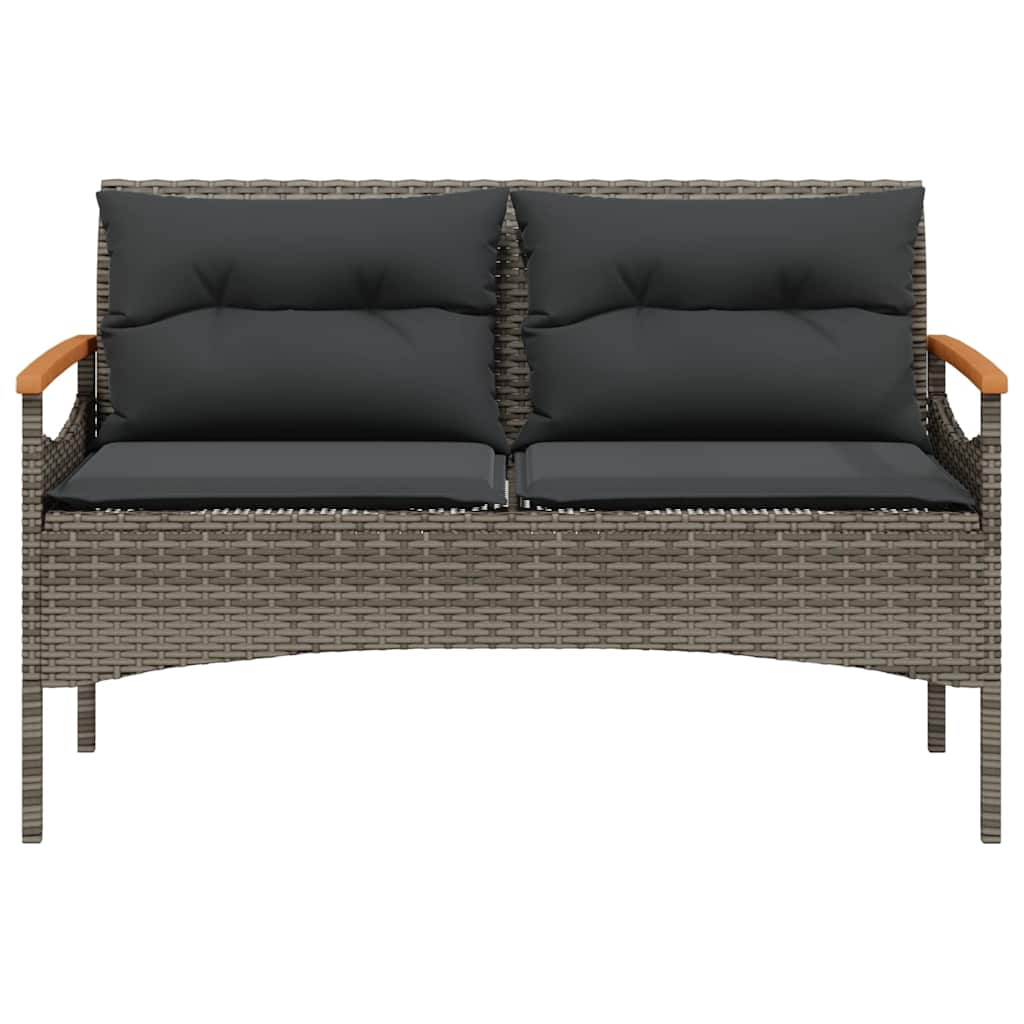 havebænk med hynder 116x62,5x74 cm polyrattan grå