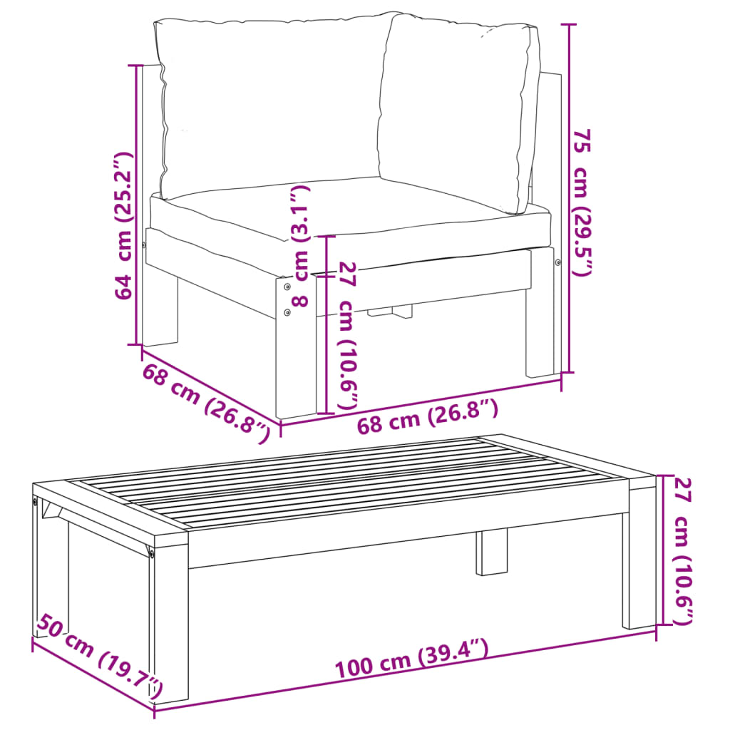 loungesæt til haven 5 dele med hynder massivt akacietræ