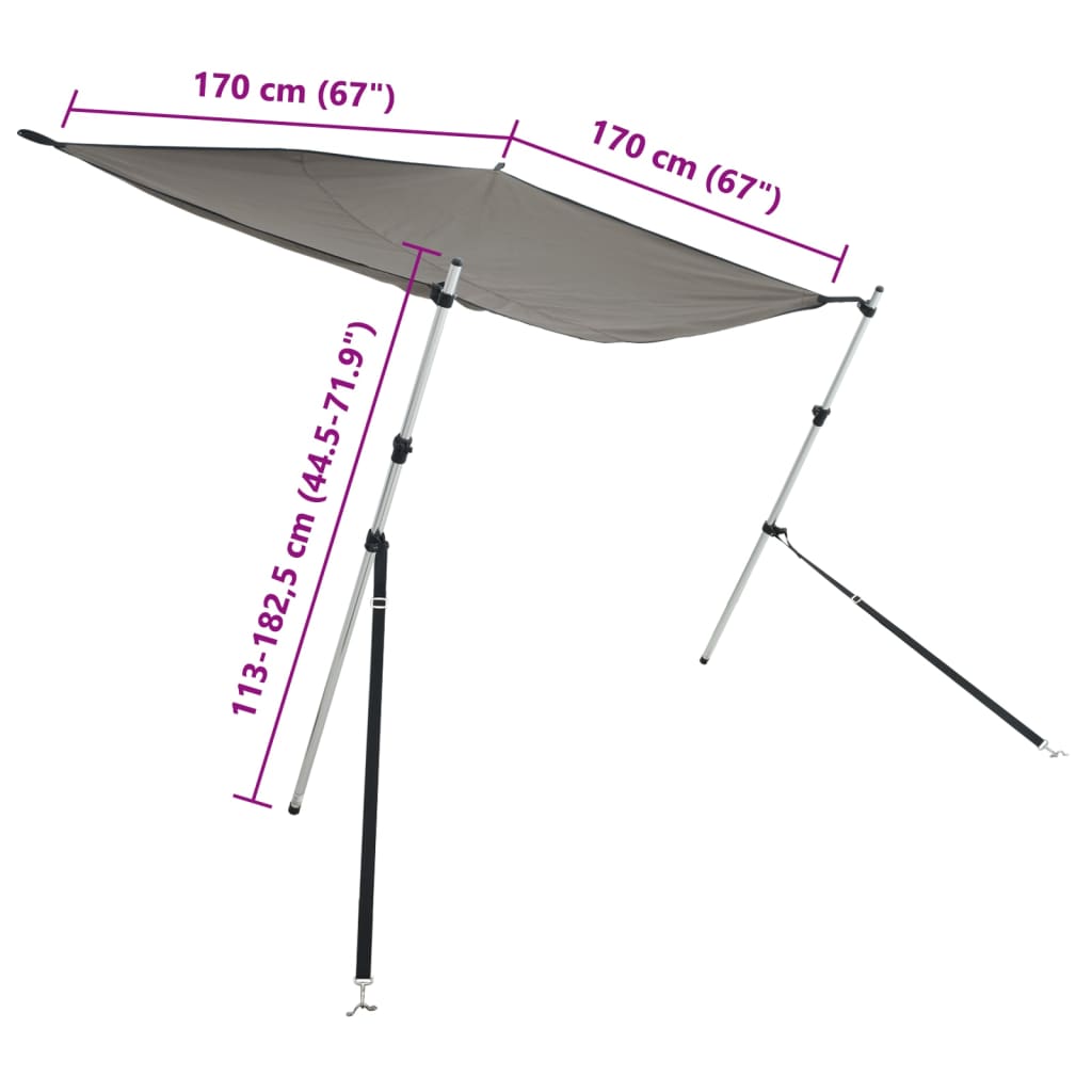 T-sejl til båd 170x170x(113-182,5) cm forlængerdel antracitgrå