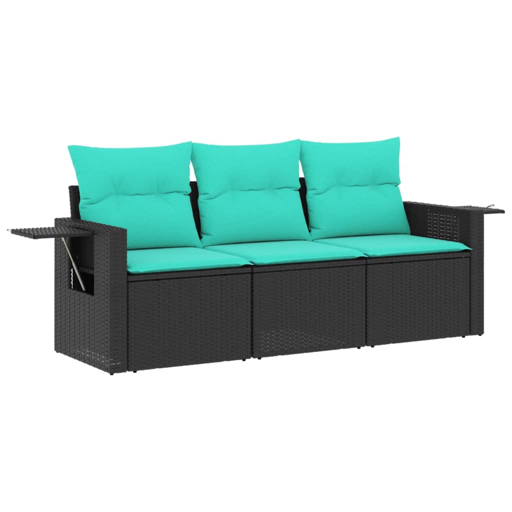 havesofasæt 3 dele med hynder sort polyrattan