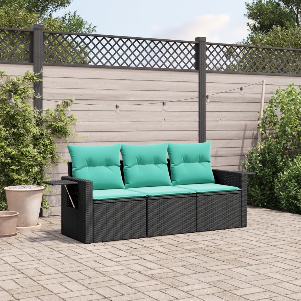 havesofasæt 3 dele med hynder sort polyrattan