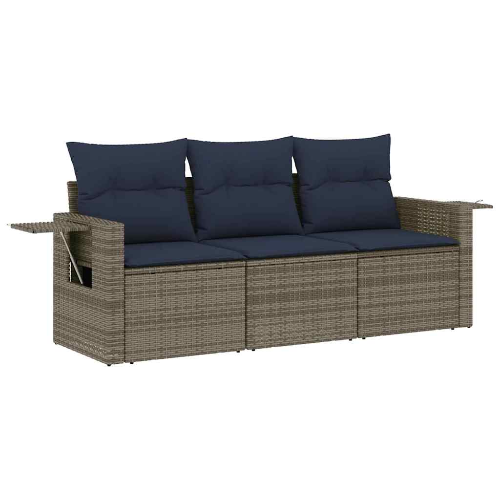 havesofasæt 3 dele med hynder grå polyrattan