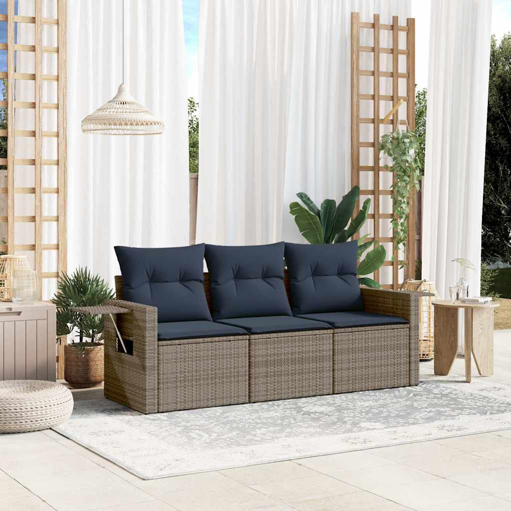 havesofasæt 3 dele med hynder grå polyrattan