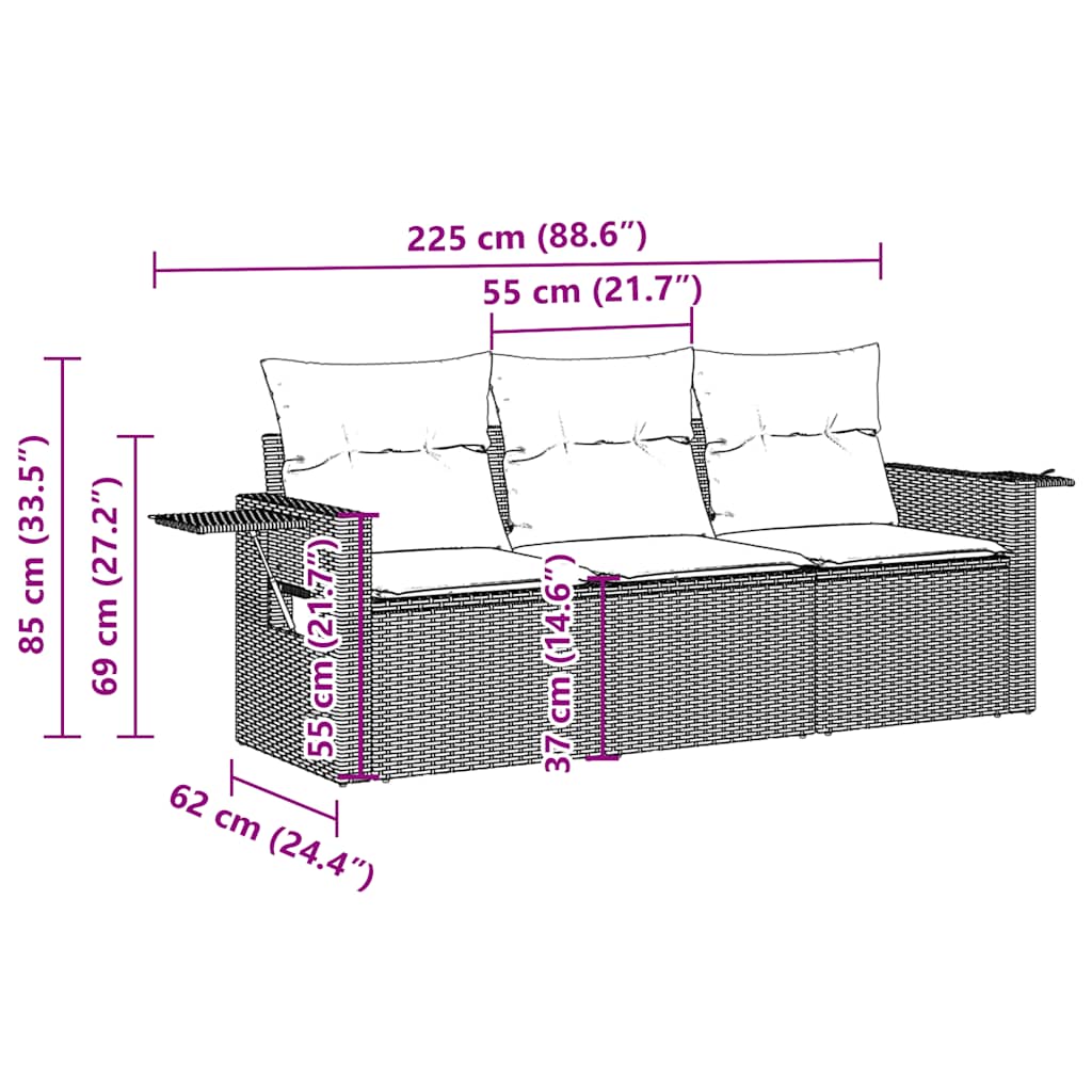 sofasæt til haven 3 dele med hynder polyrattan lysegrå