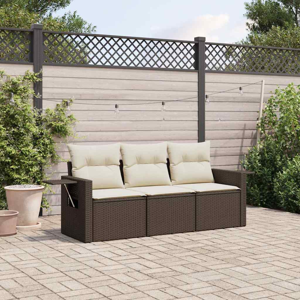 sofasæt til haven 3 dele med hynder polyrattan brun