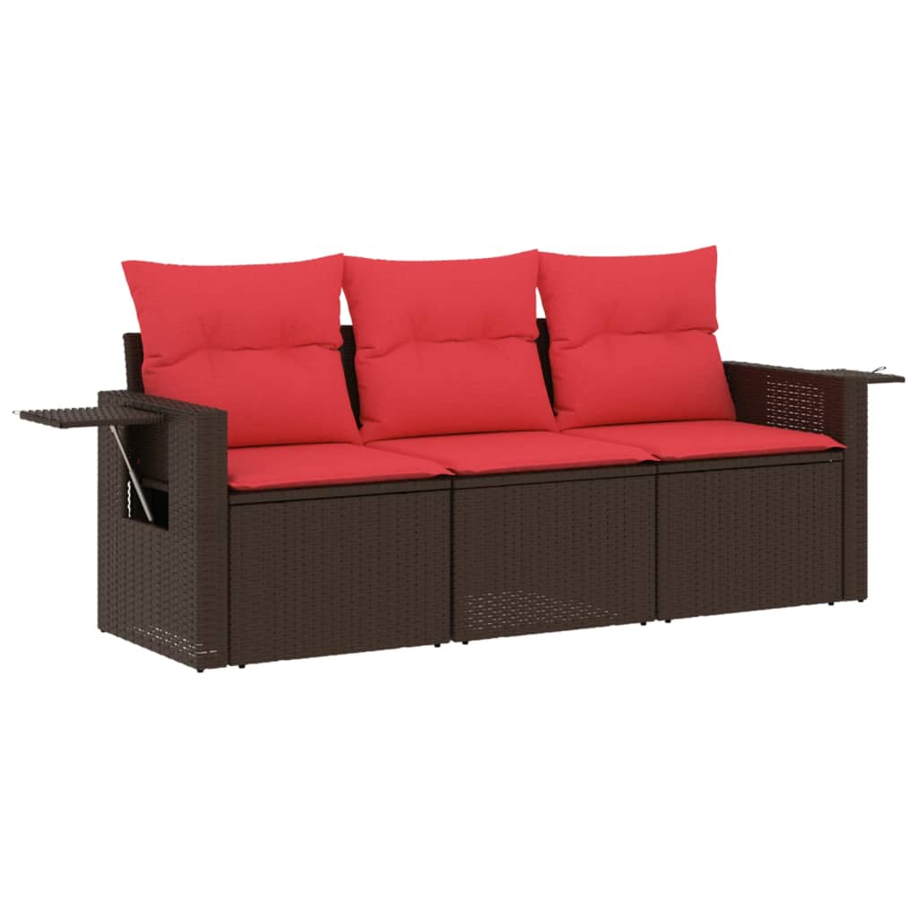 havesofasæt 3 dele med hynder brun polyrattan